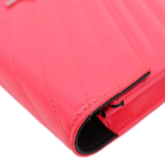 Yves Saint Laurent  Grain De Poudre Chevron Leather Wallet On Chain Neon Pink - Picture 6 of 16